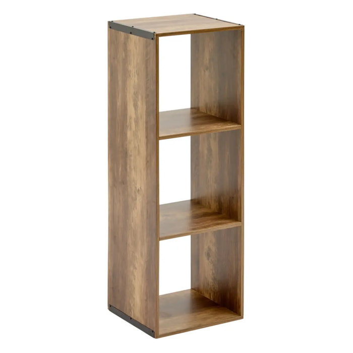 Étagère colonne 3 cases indus "Mix N' Modul" effet bois foncé