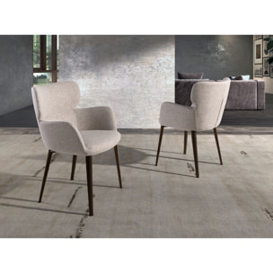 Silla con reposabrazos con asiento y respaldo tapizados en tela marrón jaspeada patas de acero inoxidable en marrón metal 58x59x80cm
