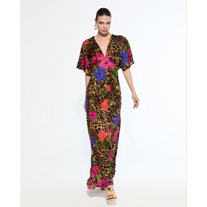 Abito Lungo in Raso Stampato