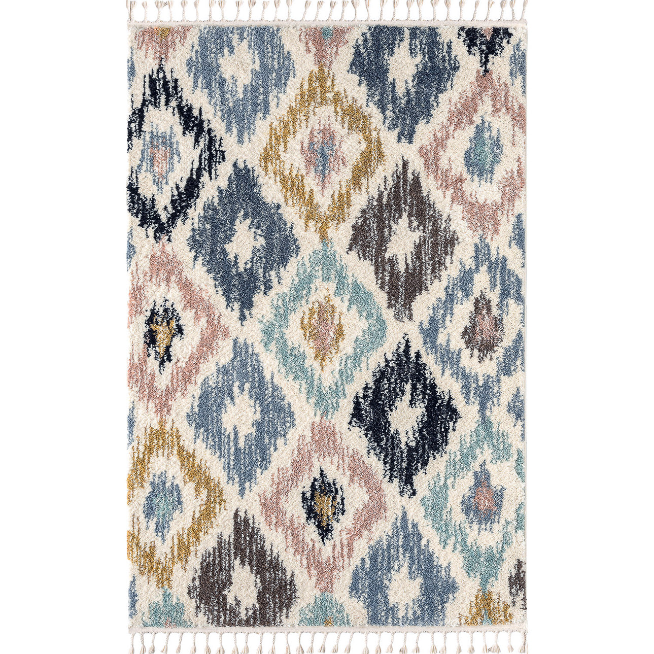 Delya - tapis berbère coloré à poils longs en laine artificielle, multicolore