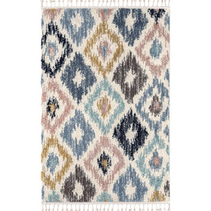 Delya - tapis berbère coloré à poils longs en laine artificielle, multicolore