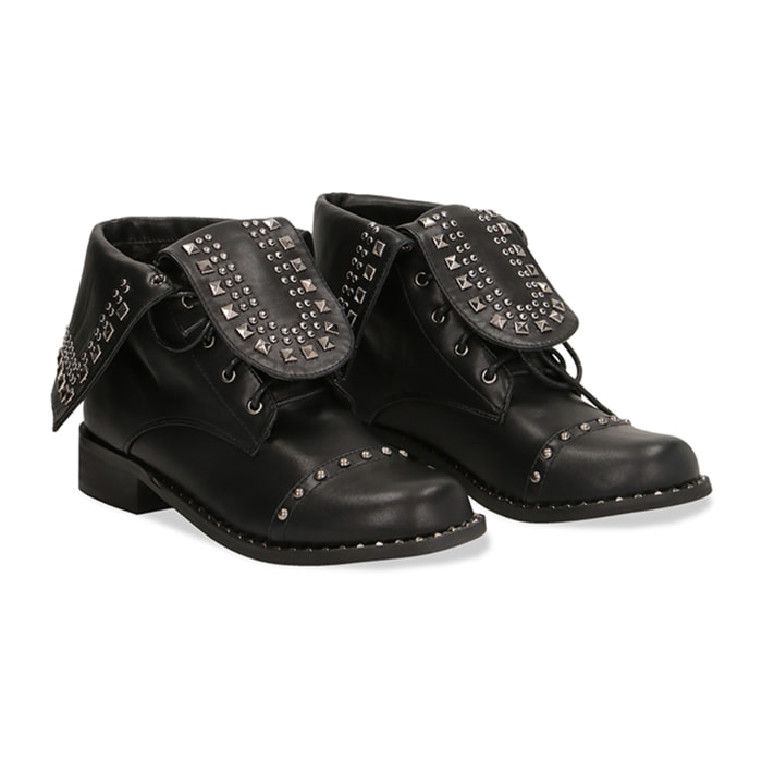 Botines de mujer con tachuelas en negro, eco-piel