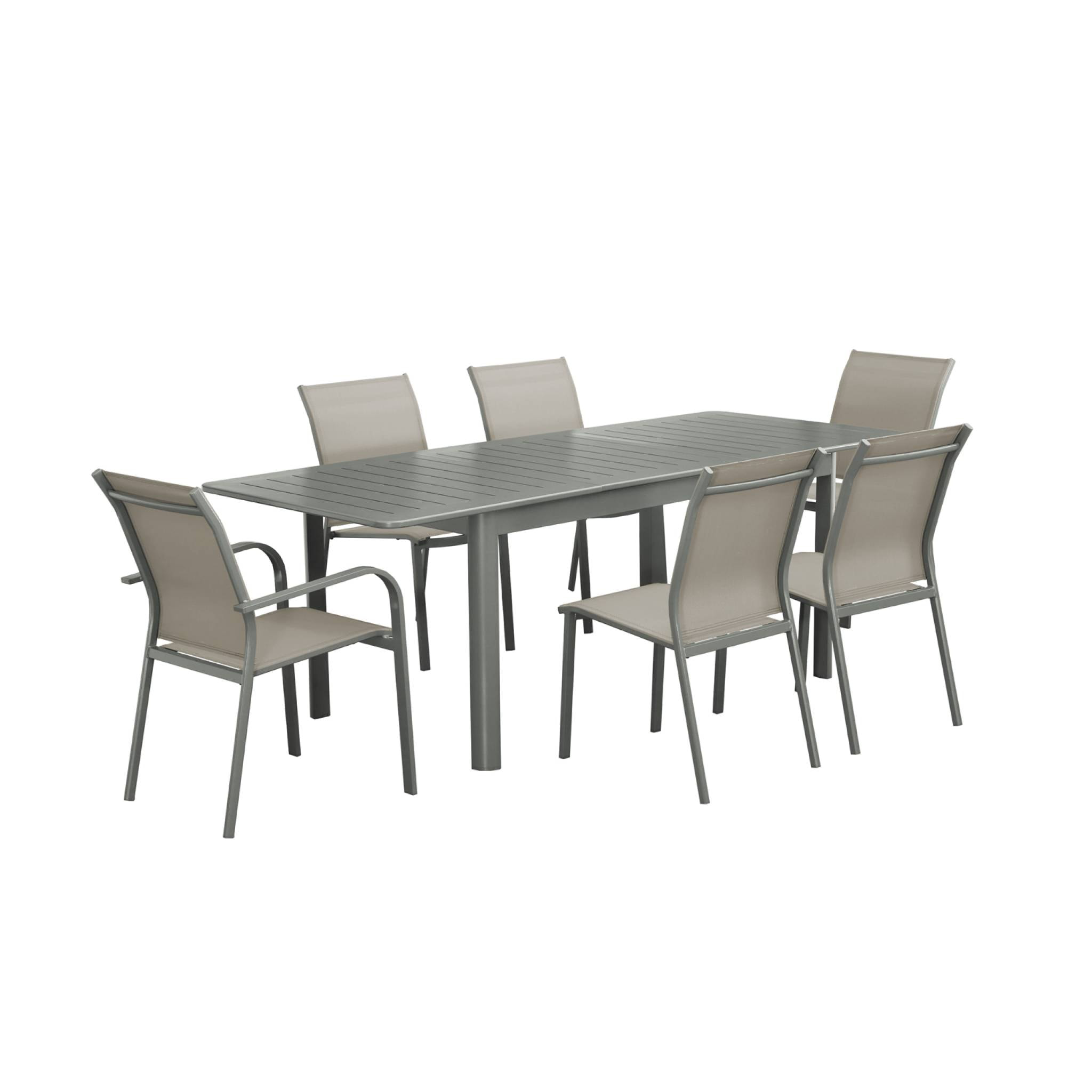 Table de jardin kaki SEATTLE extensible aluminium. 6 places. 155 / 218.5 x 89 x 75 cm