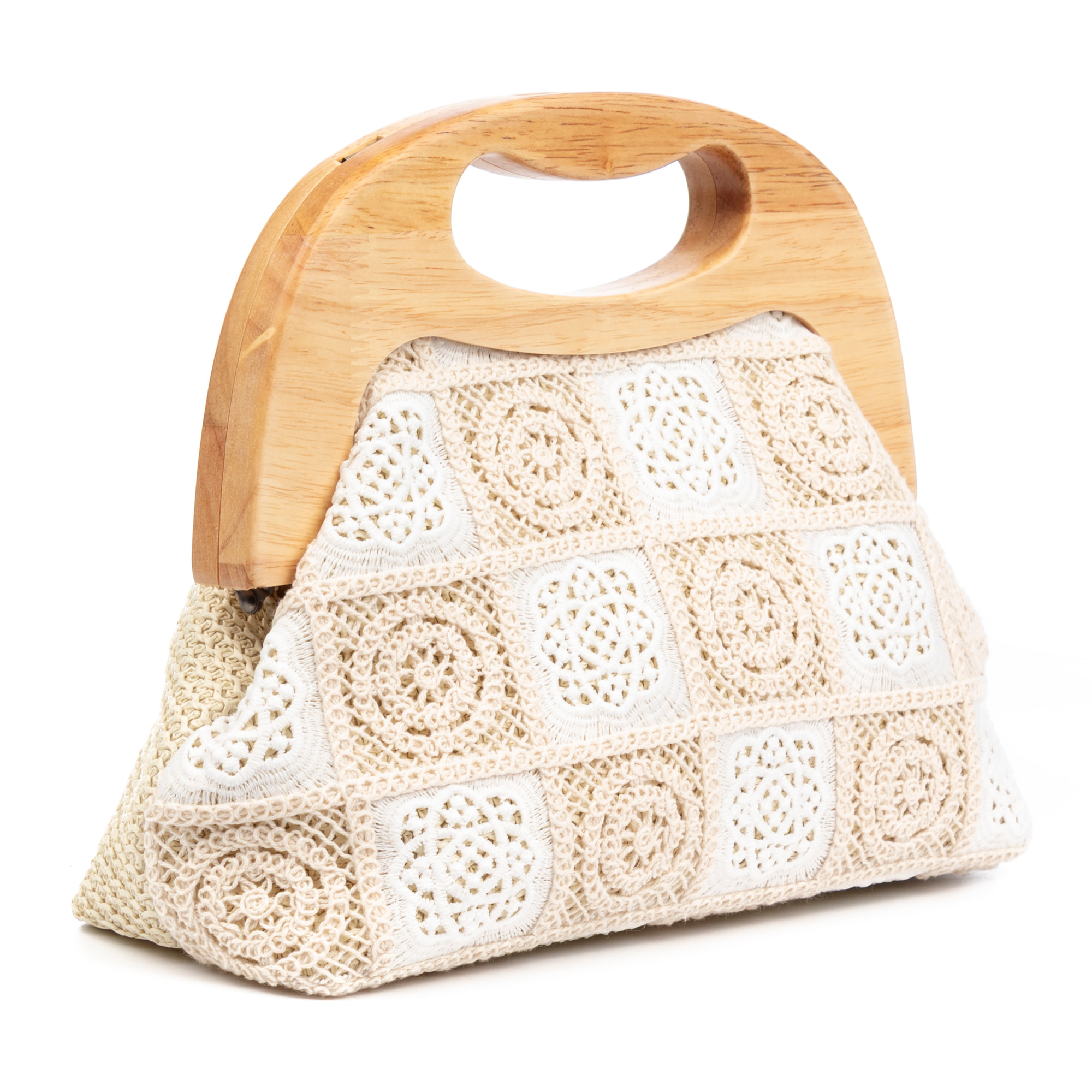 Barbaira Borsa a mano Donna. Realizzata in legno naturale e cotone.