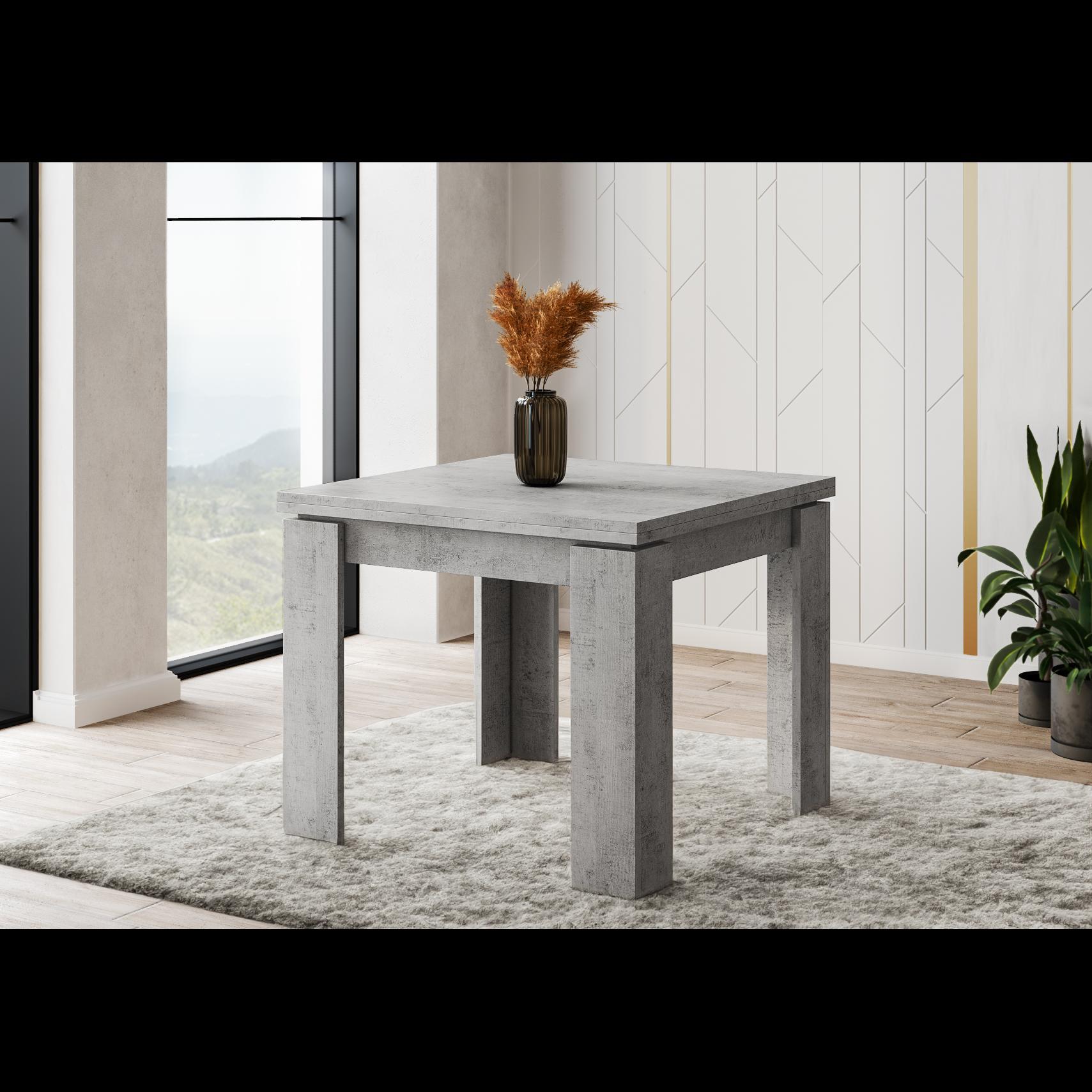 Tavolo Allungabile Moderno Da 4 A 8 Persone Gambe Spesse Minimal Meccanismo Centrale Estensibile Per Cucina Sala Pranzo 90 x 90 / 180 x 90 Cm Grigio