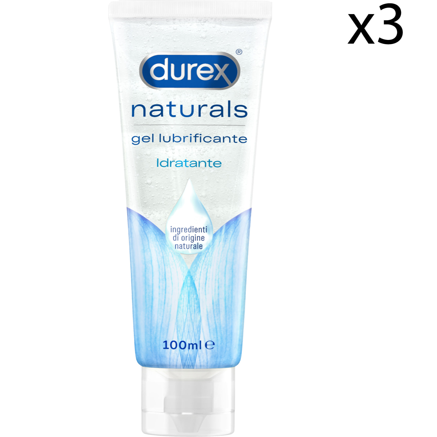 3x Durex Naturals Gel Lubrificante Intimo Idratante con Acido Ialuronico - 3 x 100 ml