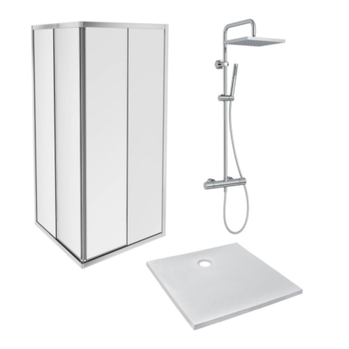 Receveur douche Ipso 90 x 90 + paroi porte d'angle coulissante + colonne douche