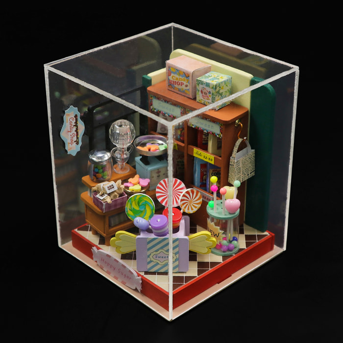 Tienda de dulces Azúcar Feliz. Maqueta 3D realista con gran detalle y luces led.