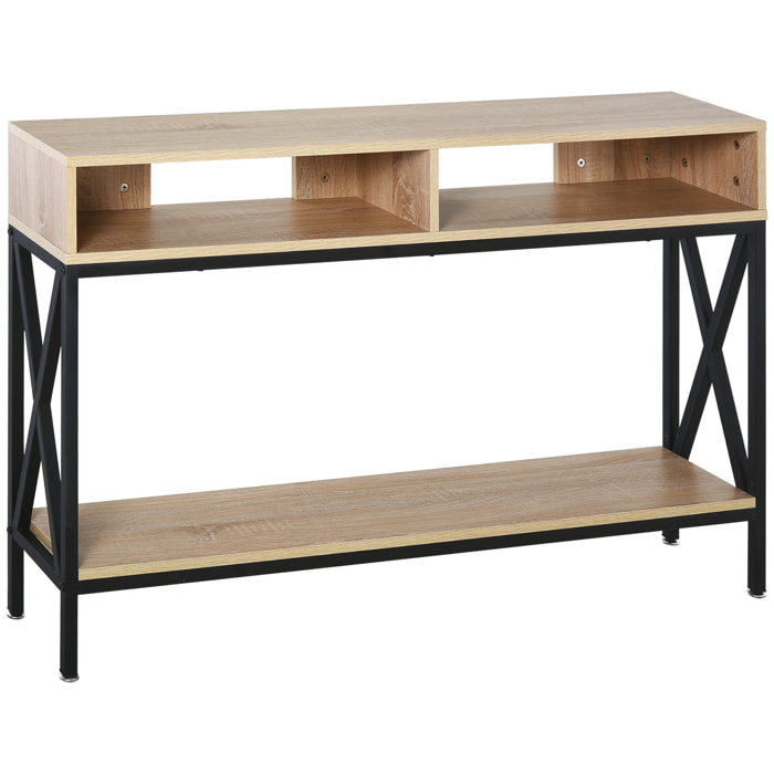Mesa Consola Mueble para Recibidor con 2 Compartimientos y Estante Consola para Recibidor Entrada Pasillo 120x23,5x75 cm Roble y Negro