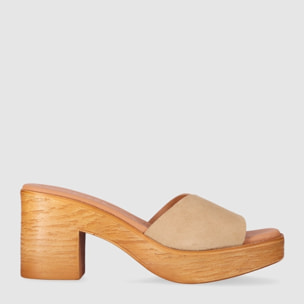 Sandalias de Serraje - Arena - Tacón: 6 cm