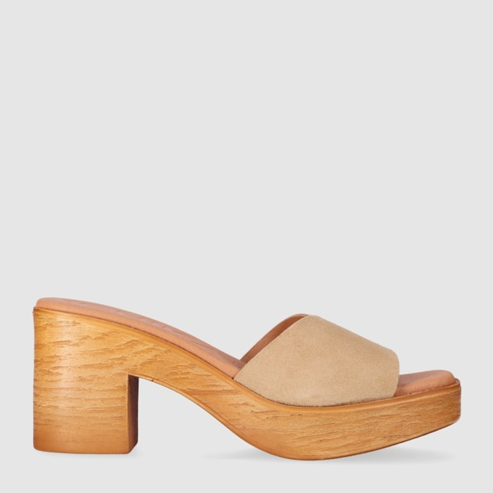 Sandalias de Serraje - Arena - Tacón: 6 cm