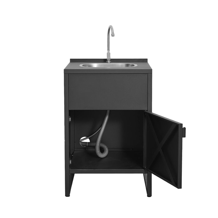 Cuisine extérieure acier évier et 1 porte L60cm noir - Kea