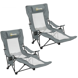 Lot de 2 chaises de camping pliantes inclinables repose-pieds rétractable