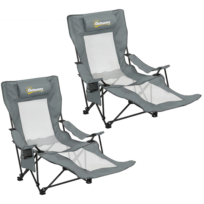 Lot de 2 chaises de camping pliantes inclinables repose-pieds rétractable