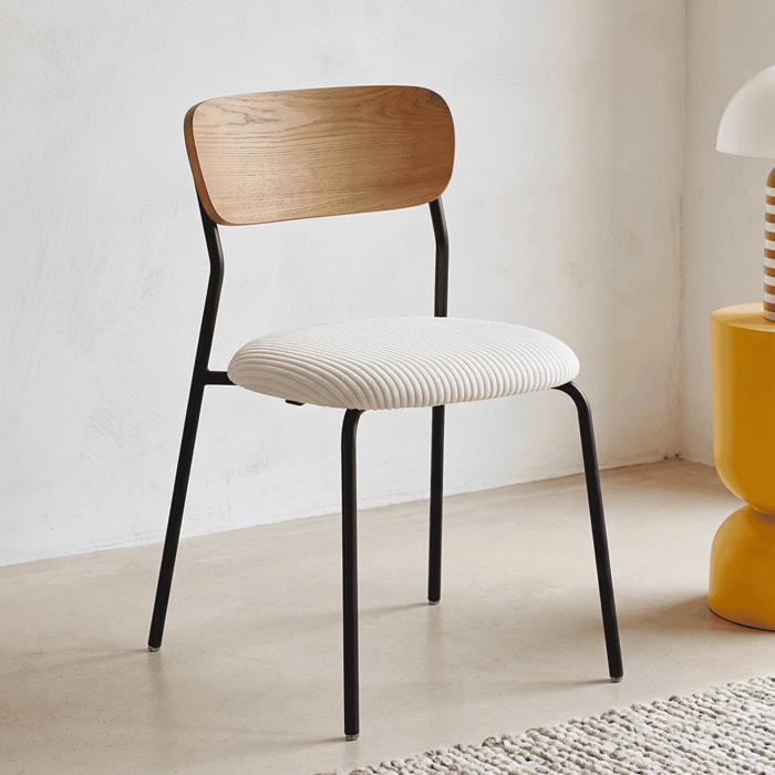 Lot de 2 chaises en bois et velours côtelé - LEYA