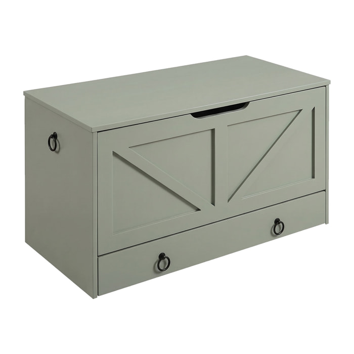 Kura - Cassapanca contenitore 100x50x40 cm Portaoggetti con Cerniere di Sicurezza e con Cassettiera in Legno Salvia