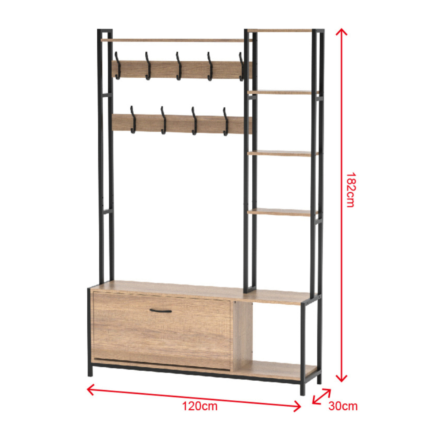 ASHANTI Meuble d'entrée 182x120cm noyer et noir