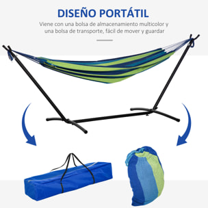 Hamaca con Soporte 298x117 cm Hamaca de Camping con Bolsa de Transporte Portátil Altura Ajustable Carga 120 kg para Patio Terraza Raya Verde