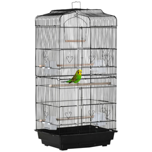Cage à oiseaux volière avec mangeoires perchoirs plateau amovible dim. 46,5L x 35,5l x 92H cm métal PS noir