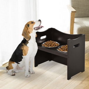 Gamelle double chien chat Porte-gamelles surélevé dim. 54L x 31l x 47H cm 2 gamelles acier inox. incluses MDF brun foncé