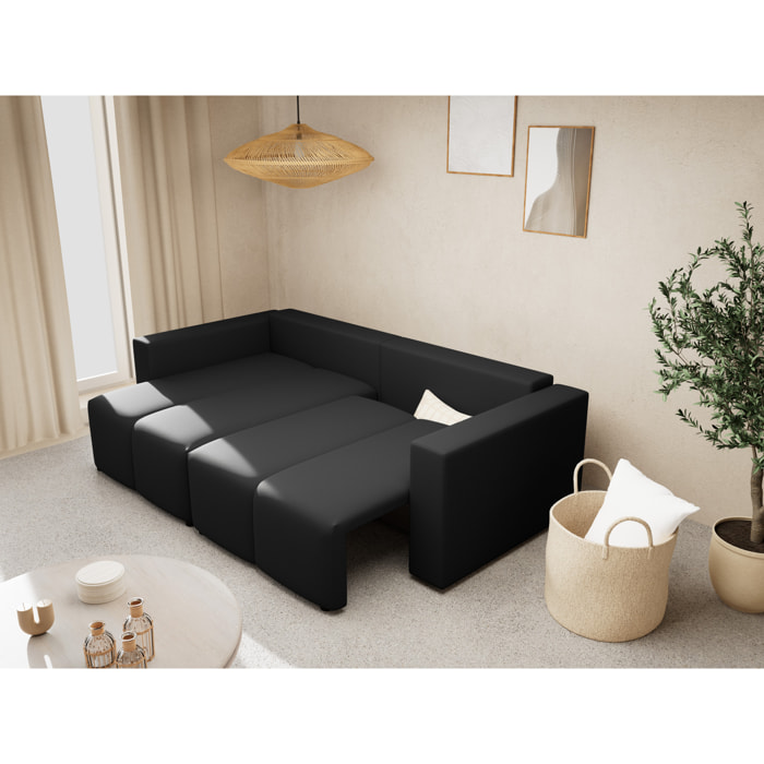 Daryl - canapé d'angle réversible 4 places convertible avec coffre en tissu texturé - Noir