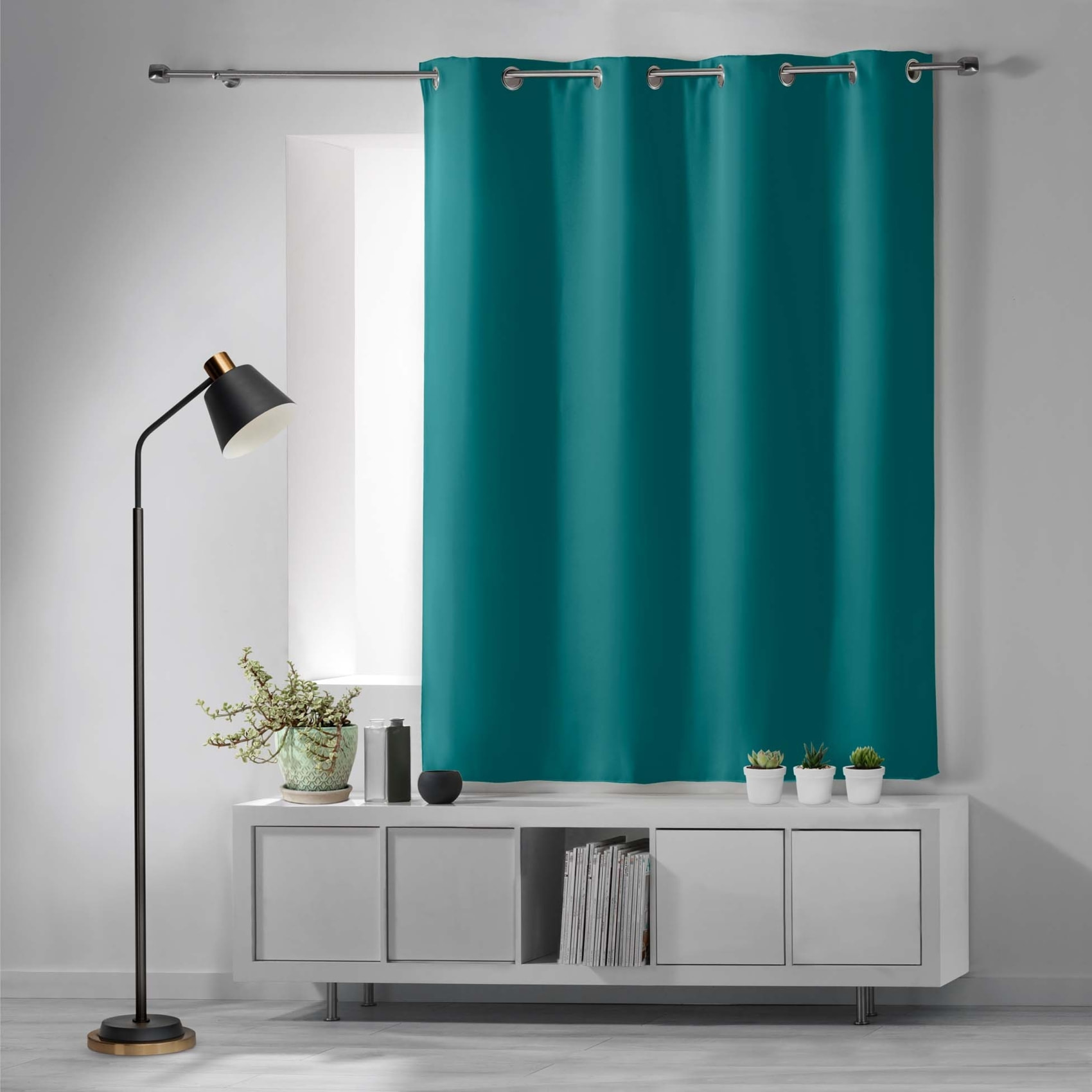 Rideau court obscurcissant 90 % adapté radiateur - Bleu Paon