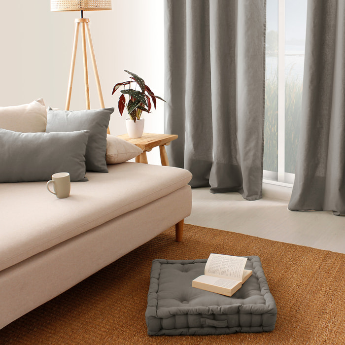 Coussin déhoussable uni en coton - Gris clair