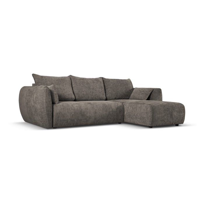 Canapé d'angle droit convertible avec coffre de rangement "Matera" 4 places en chenille gris