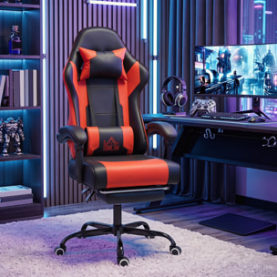 Silla Gaming Ergonómica, Silla Gamer con Lumbar Masaje Vibración, Reclinable 155°, Altura Ajustable, Reposacabezas y Reposapiés Retráctil, para Oficina, Estudio, Rojo