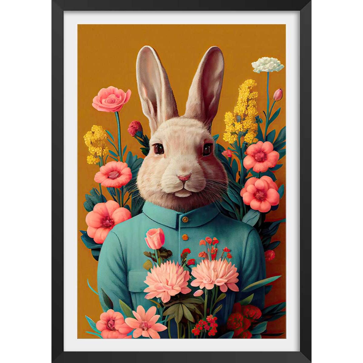 Affiche enfant m. lapin de pâques  Affiche + cadre en bois - Noir