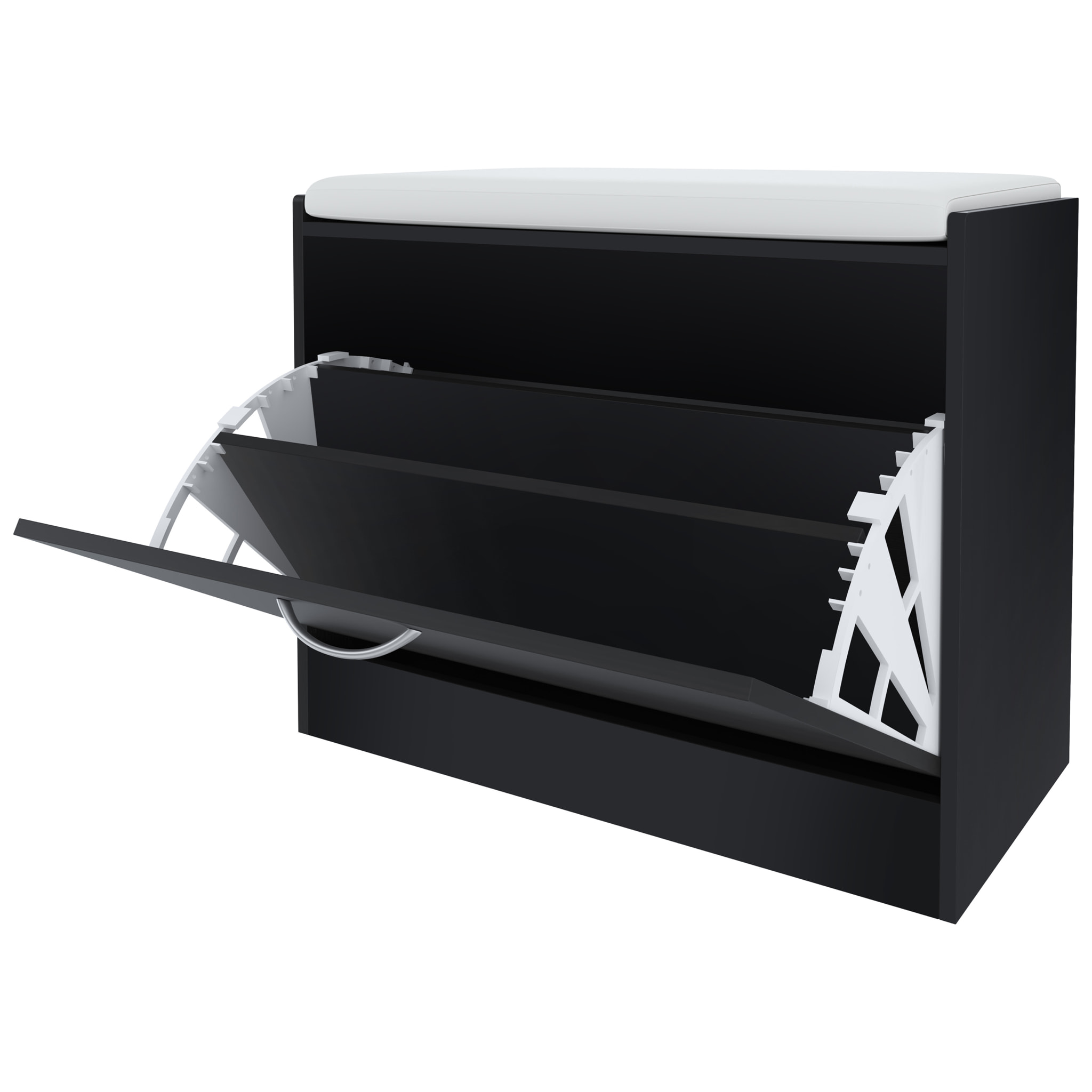 Panca Portascarpe Scarpiera Da Ingresso Piccola Salvaspazio Con Cuscino Anta A Ribalta Seduta Imbottita In Ecopelle Tripla Profondità Soggiorno Casa Camera Ufficio 60 x 30 x 48 Cm (Nero Liscio)