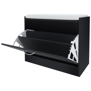 Panca Portascarpe Scarpiera Da Ingresso Piccola Salvaspazio Con Cuscino Anta A Ribalta Seduta Imbottita In Ecopelle Tripla Profondità Soggiorno Casa Camera Ufficio 60 x 30 x 48 Cm (Nero Liscio)