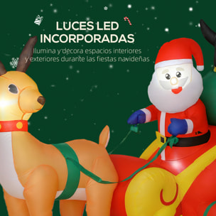 Papá Noel Hinchable con Trineo, PingÃƒÂ¼inos y Renos, Inflables de Navidad con Luces LED, Decoración de Navidad para Exterior e Interior, 180x120x155 cm