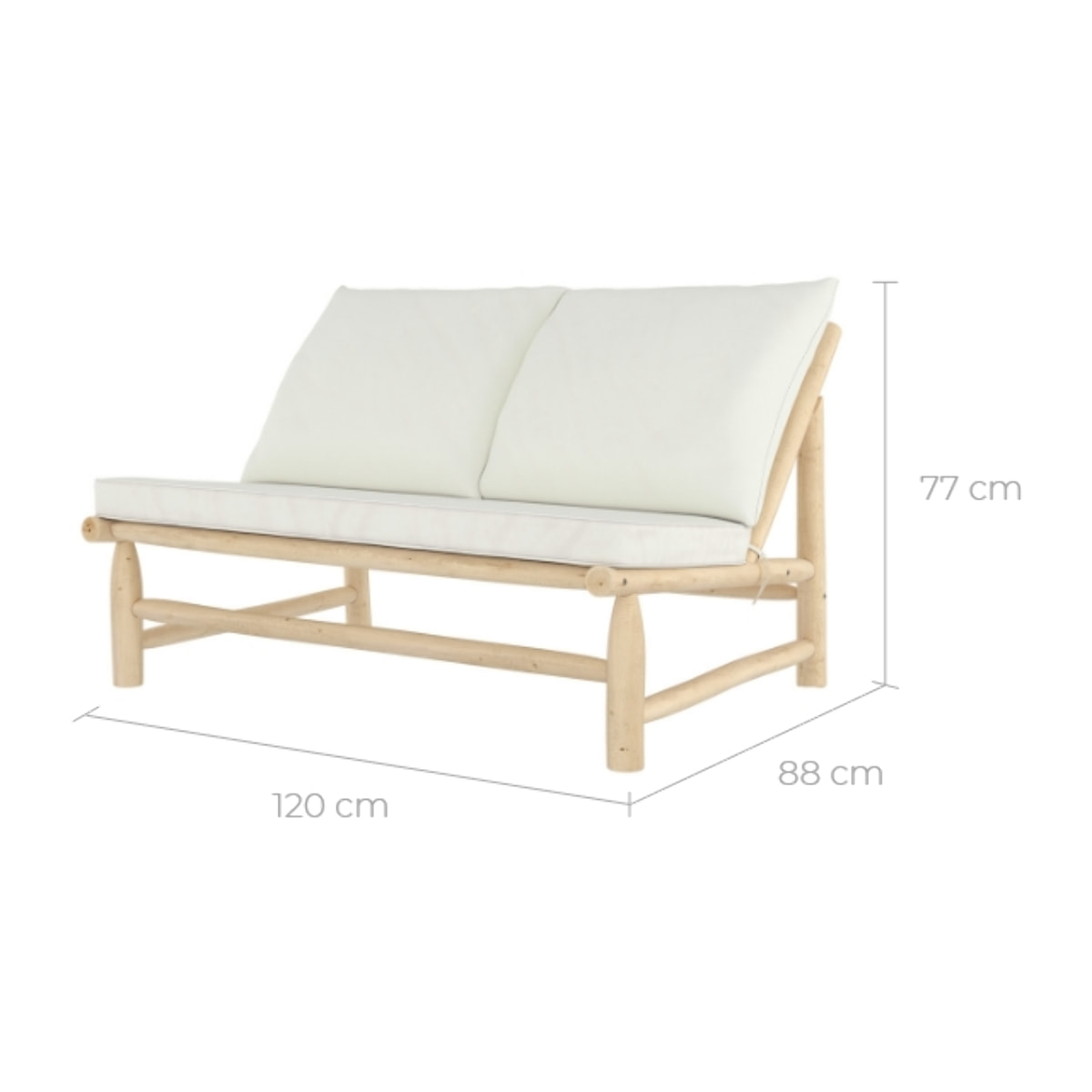 Banquette de jardin 2 places en teck et coussins blanc cassé - Makam