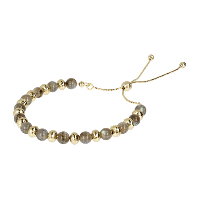 Bracciale con Sfere Golden Martellate e Pietra Naturale Labradorite