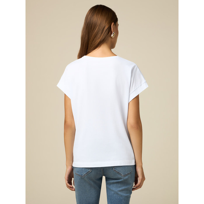 Oltre - T-shirt con stampa e paillettes - Bianco