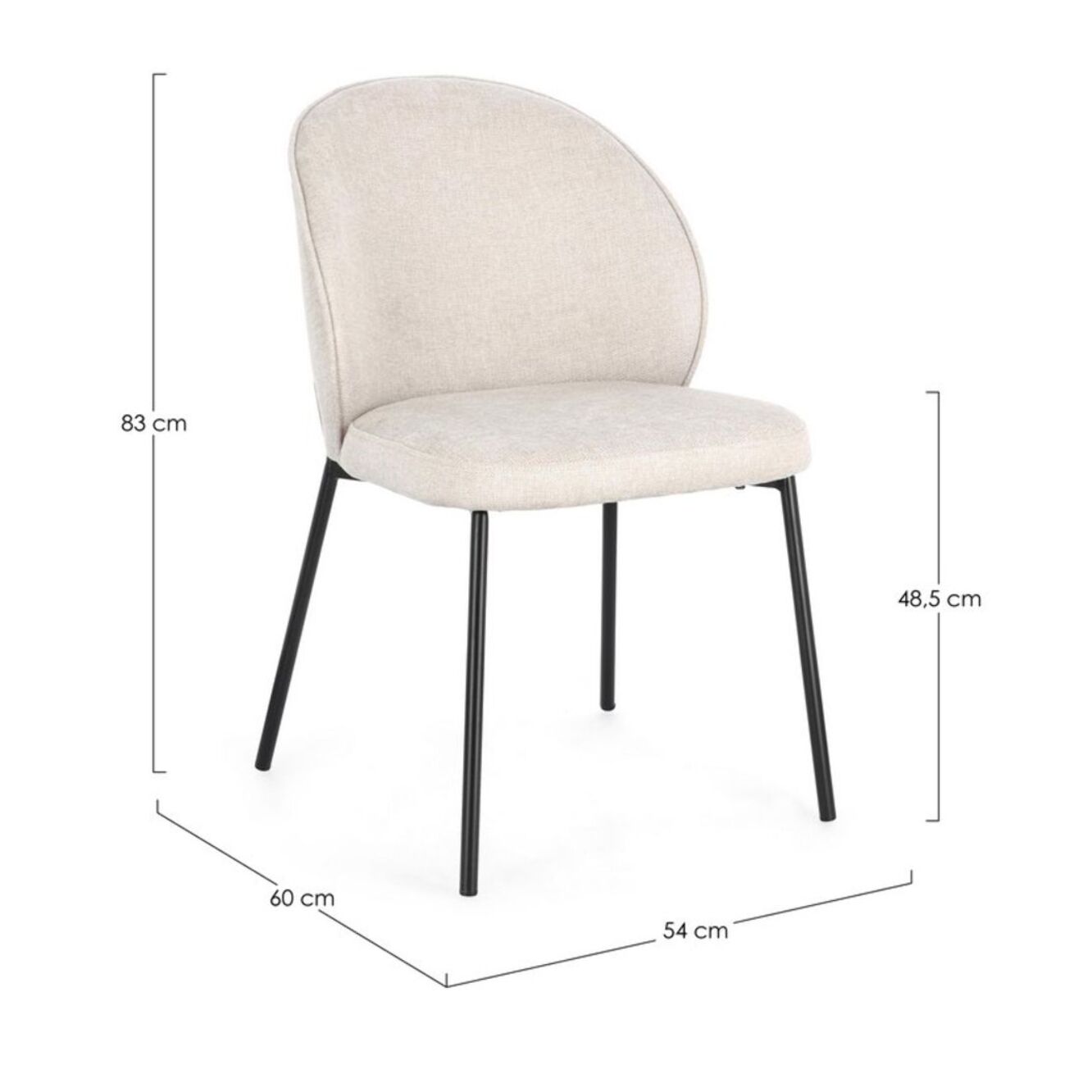 Set di sedie WENDY in tessuto beige e gambe acciaio nere