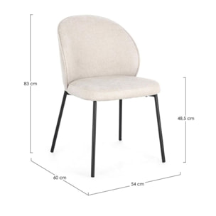 Set di sedie WENDY in tessuto beige e gambe acciaio nere