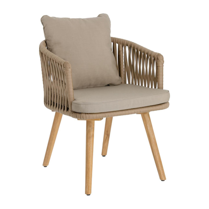 Kave Home - Sedia Hemilce in corda beige e gambe in legno massello di acacia FSC 100%