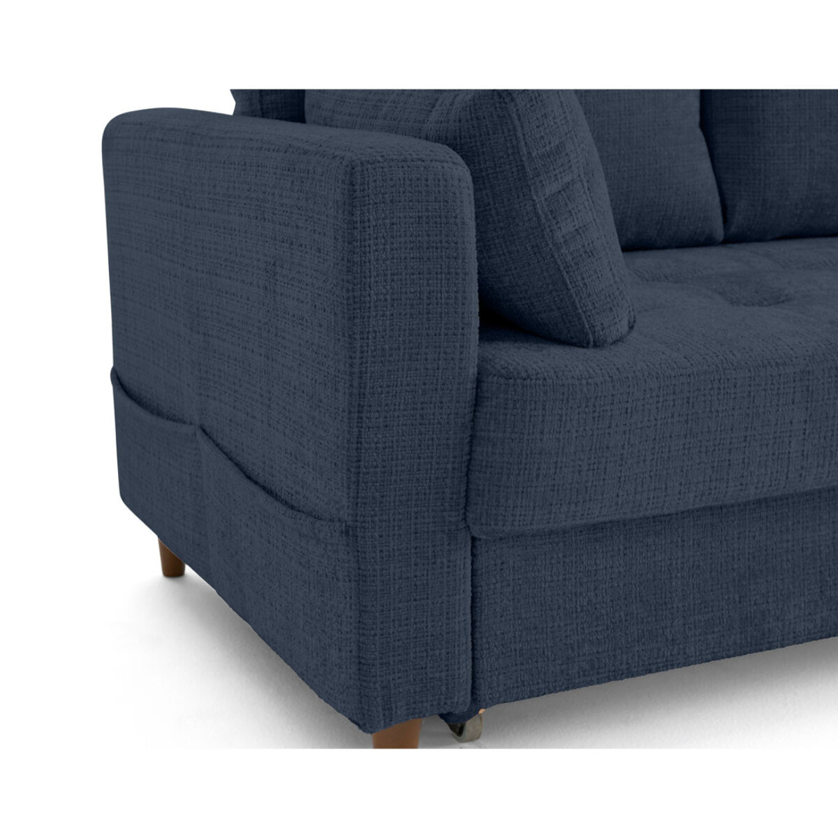 Anna - canapé droit 3 places convertible avec poche en velours texturé - Bleu