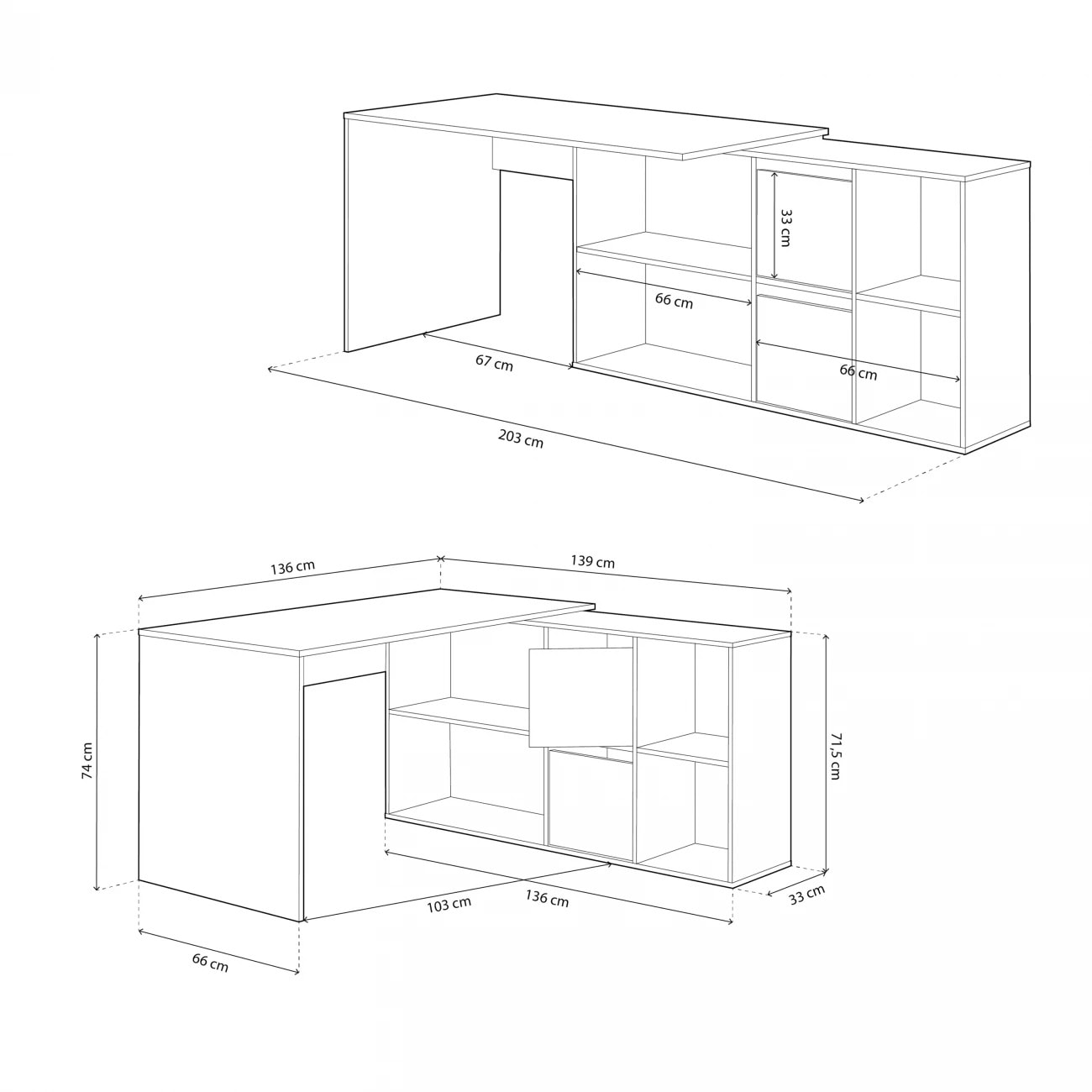 Mesa de escritorio multiposición en blanco mate y gris cemento 136x139 cm Move Blanco Artik (Blanco Mate) - Gris Cemento