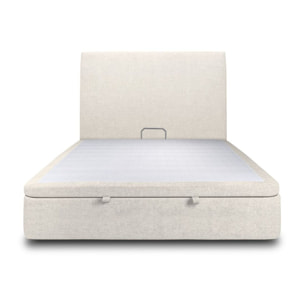 Lit avec sommier et tête de lit lisse - Toile nattée au style contemporain - Adapté à tous les matelas, montage rapide - Design épuré - Hauteur Totale : 39 cm