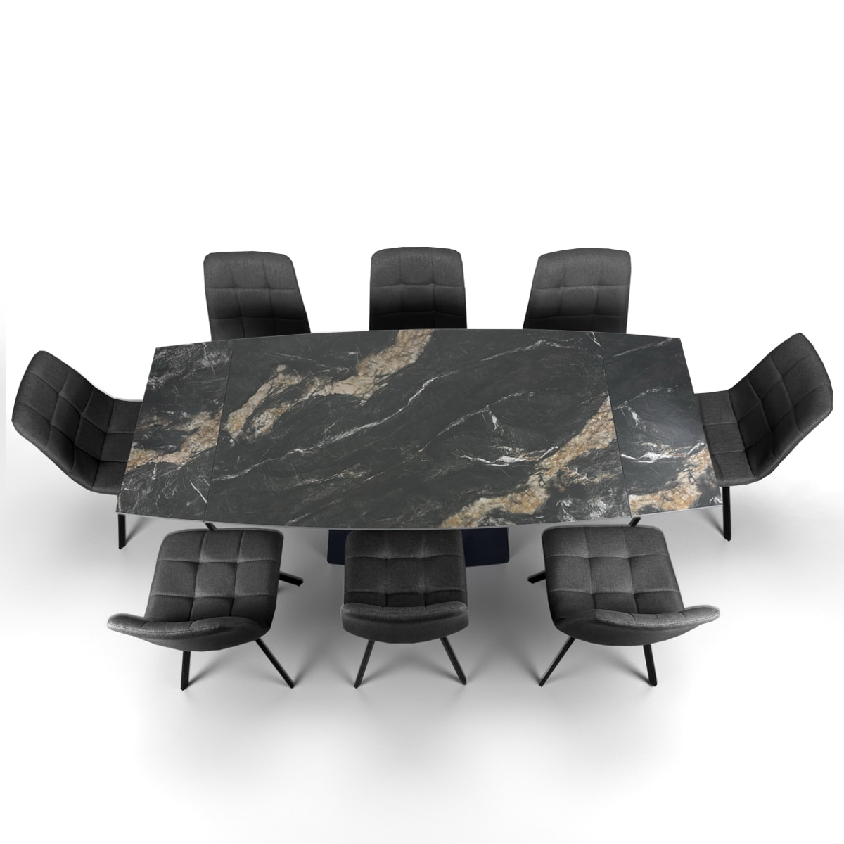 Table à manger extensible Tomasucci SAFIR, en céramique effet marbre noir, 140/170/200 × 89 × 77 cm