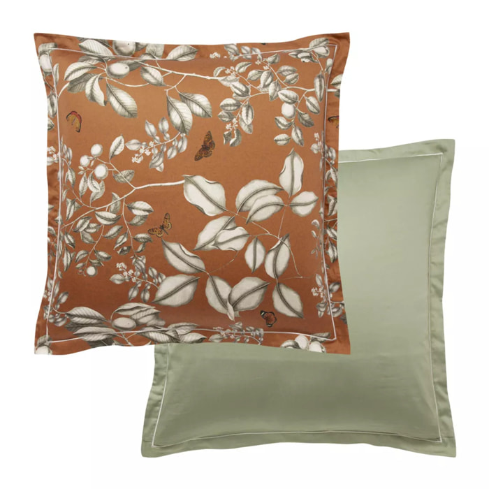 Taie d'oreiller satin de coton imprimé orange Fleurs d'oranger rouille