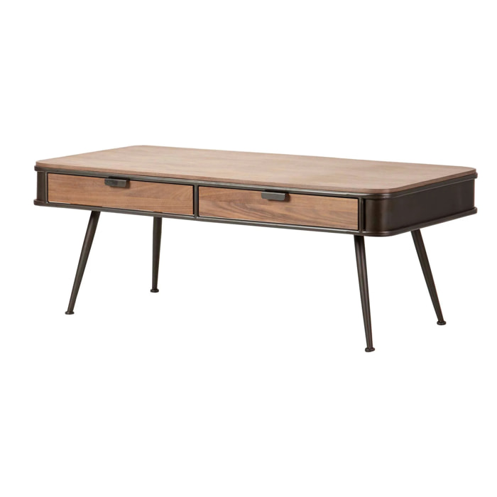 Mesa Centro Madera Metal Marron Negro 140x71x54 Cm