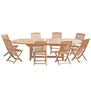 HARRIS - SALON DE JARDIN EN BOIS TECK 10/12 pers : Ensemble de jardin - 1 Table ovale extensible 200*300/120cm et 8 chaises