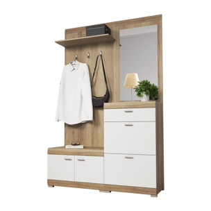 Thea - meuble d'entrée - effet bois et blanc - 135 cm - style scandinave - Bois / Blanc