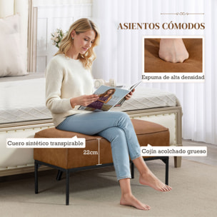Taburete Pie de Cama, Banco Pie de Cama Moderno con Asiento Acolchado Grueso y Patas de Acero, Cuero Sintético, Banqueta de Dormitorio, Carga 120kg, para Entrada, Pasillo, 80x40x46 cm, Marrón