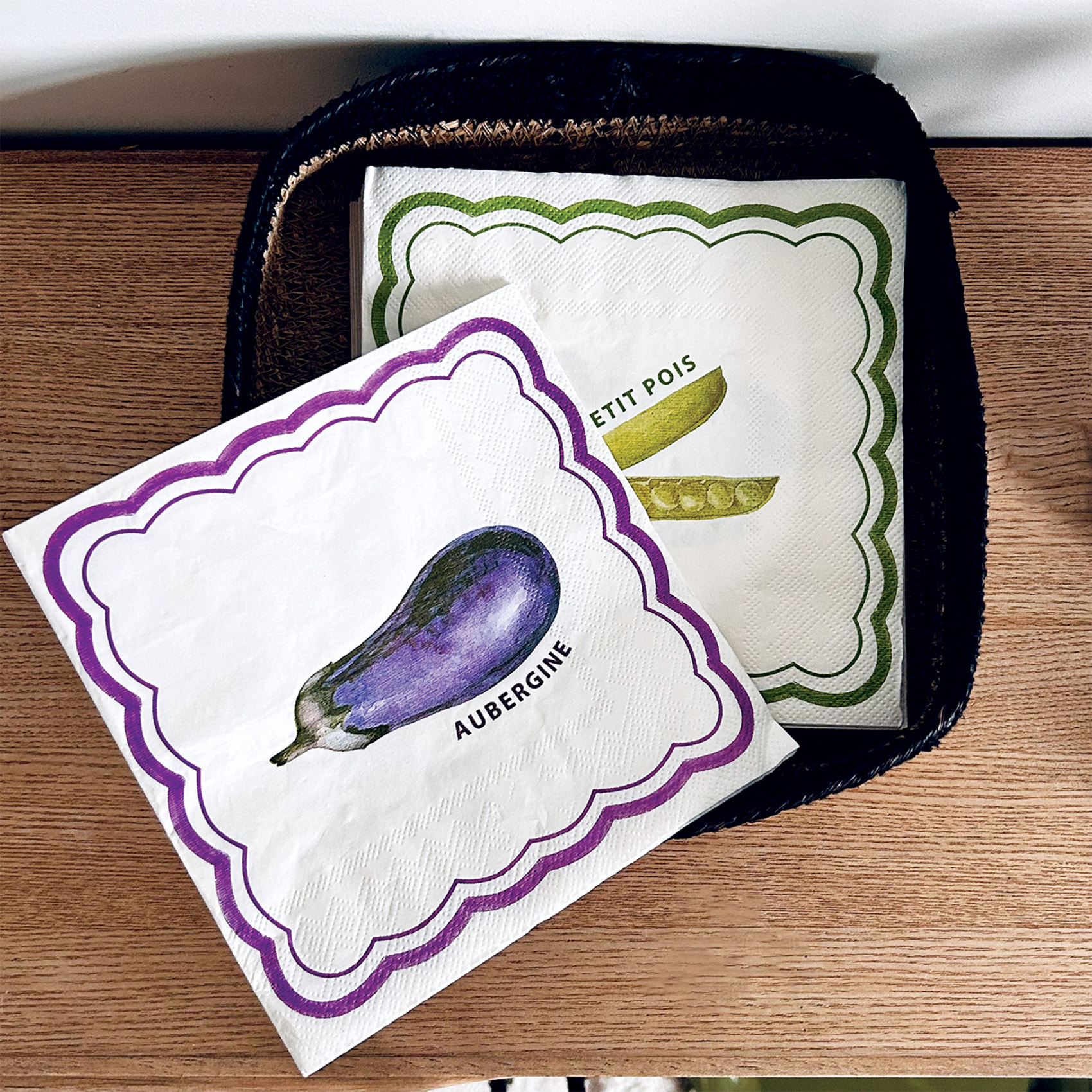 Lot de 20 serviettes en papier motif aubergine et petit pois - Violet