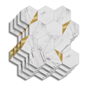 Crédence adhésive murale 3D  - Effet carrelage hexagonal 4 pièces - Doré